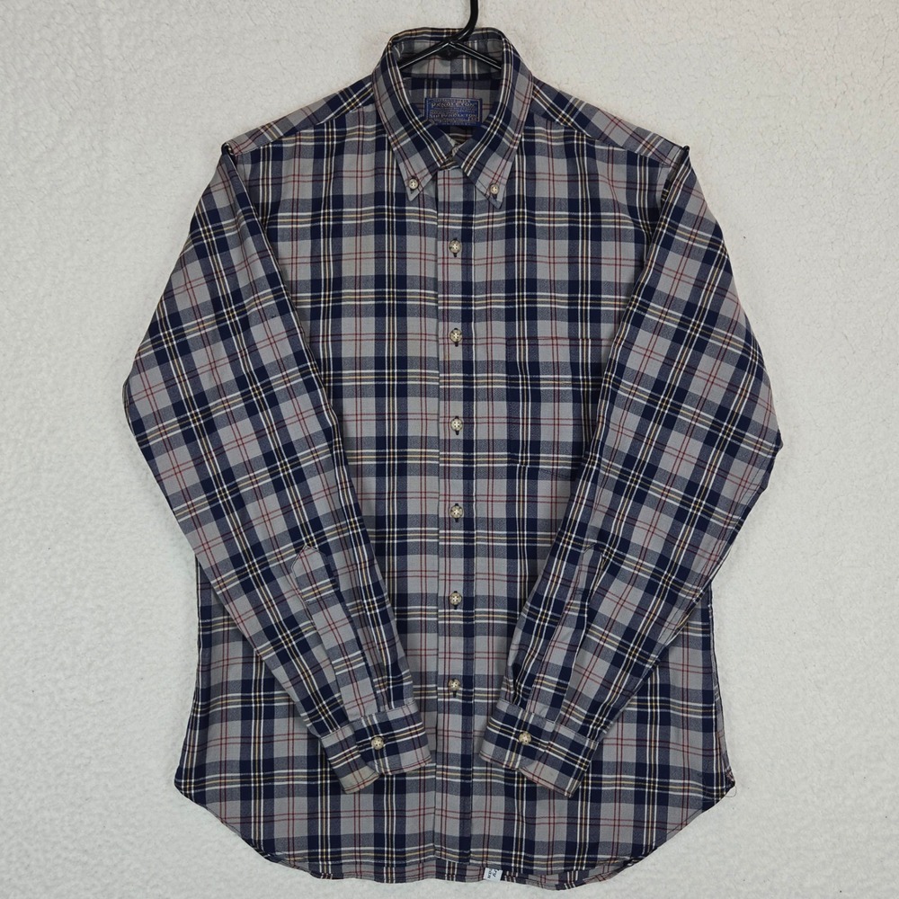 Vintage Pendleton Sir Pendleton Shirt Mens M Grey Blue Plaid Virgin Wool USA - Picture 4 of 11